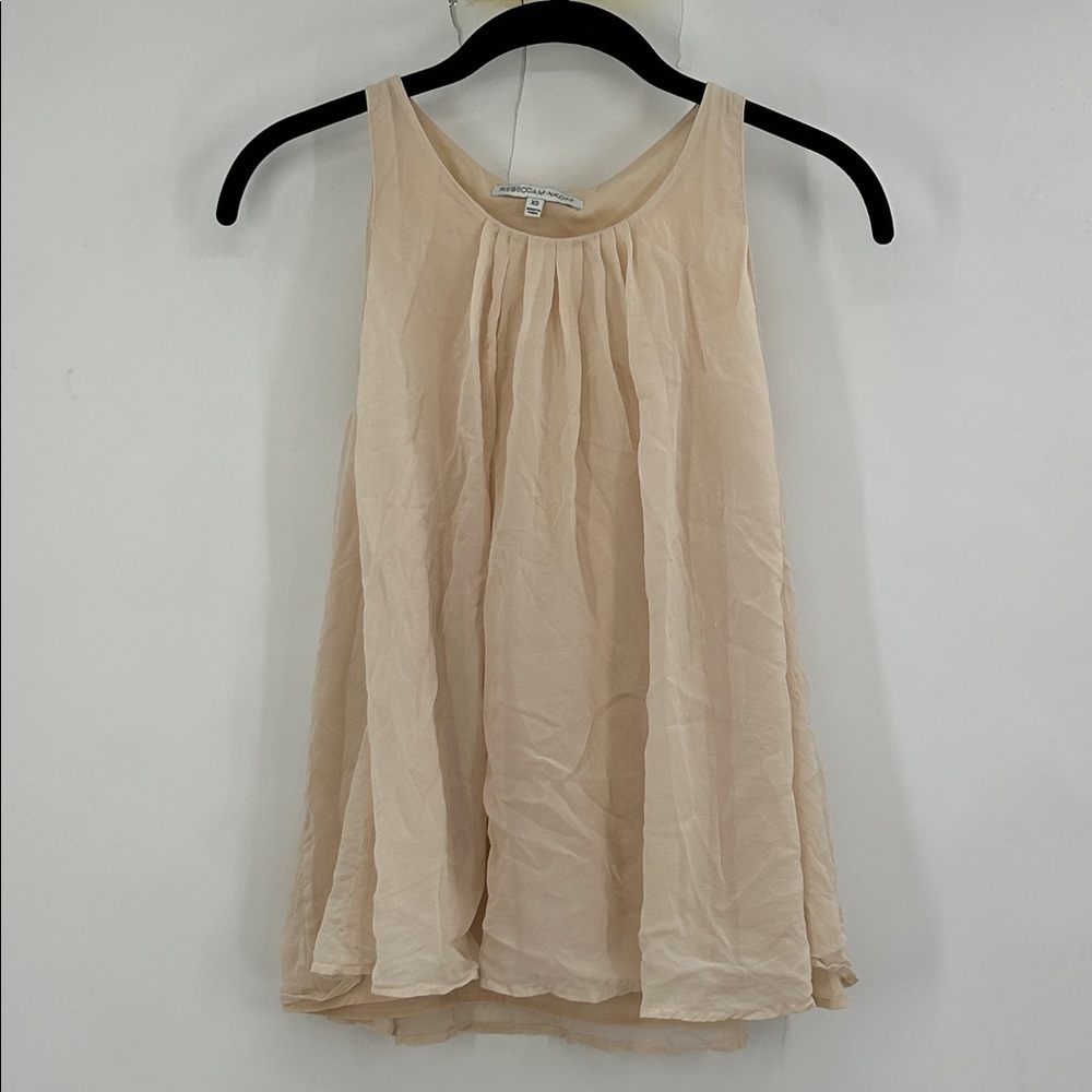 Rebecca Minkoff Tank Top Size XS Lined 100% Silk Pleated Beige